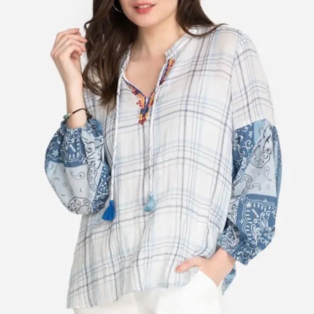 Johnny Was EFFORTLESS PEASANT BLOUSE Patchwork Tunic Size XS